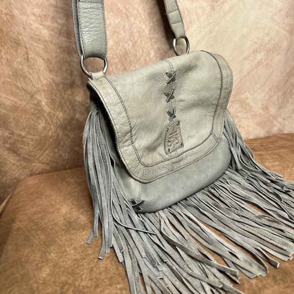 STS Ranch Daydreamer Crossbody Bag Fringe Green Gray Leather Western Rodeo Folk - Picture 16 of 16